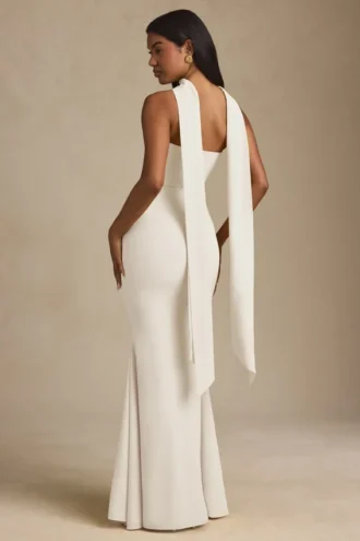 Imogene Scarf-Detail Strapless Gown in Ivory