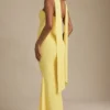 Imogene Scarf-Detail Strapless Gown in Pastel Yellow