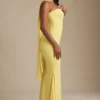Imogene Scarf-Detail Strapless Gown in Pastel Yellow