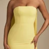 Imogene Scarf-Detail Strapless Gown in Pastel Yellow