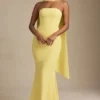 Imogene Scarf-Detail Strapless Gown in Pastel Yellow