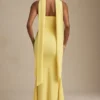 Imogene Scarf-Detail Strapless Gown in Pastel Yellow