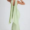 Imogene Scarf-Detail Strapless Gown in Spring Green