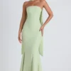 Imogene Scarf-Detail Strapless Gown in Spring Green