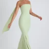 Imogene Scarf-Detail Strapless Gown in Spring Green
