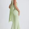 Imogene Scarf-Detail Strapless Gown in Spring Green