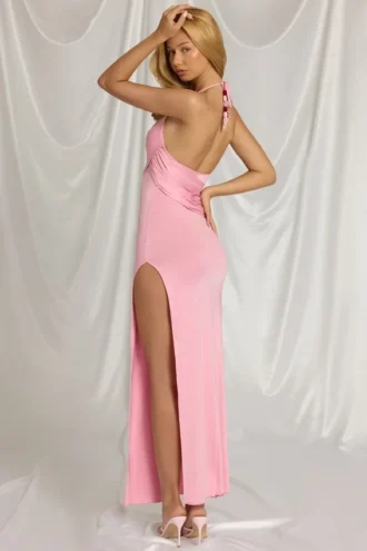 Indi Halterneck Maxi Dress in Candyfloss Pink