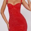 Ines Embellished Sweetheart Corset Mini Dress in Fire Red