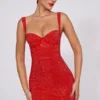 Ines Embellished Sweetheart Corset Mini Dress in Fire Red