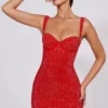 Ines Embellished Sweetheart Corset Mini Dress in Fire Red