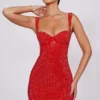 Ines Embellished Sweetheart Corset Mini Dress in Fire Red