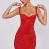Ines Embellished Sweetheart Corset Mini Dress in Fire Red