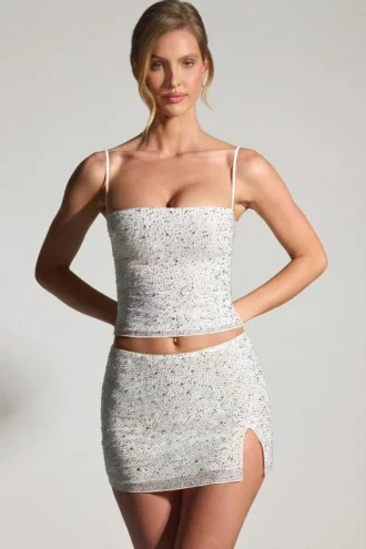 Inina Embellished Micro Mini Skirt in White
