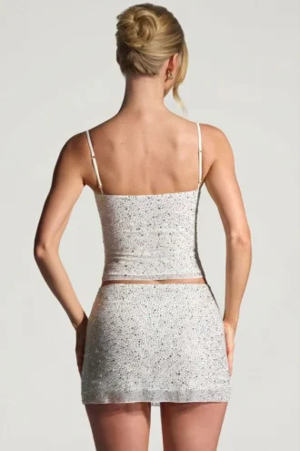 Inina Embellished Micro Mini Skirt in White
