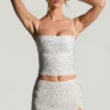 Inina Embellished Micro Mini Skirt in White