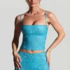 Inina Embellished Mid-Rise Micro Mini Skirt in Aqua Blue