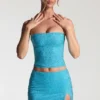 Inina Embellished Mid-Rise Micro Mini Skirt in Aqua Blue