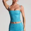 Inina Embellished Mid-Rise Micro Mini Skirt in Aqua Blue