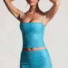 Inina Embellished Mid-Rise Micro Mini Skirt in Aqua Blue