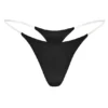 Intimates Seamless Knit Clear Strap Thong in Black