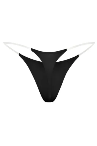 Intimates Seamless Knit Clear Strap Thong in Black