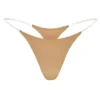 Intimates Seamless Knit Clear Strap Thong in Caramel