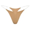 Intimates Seamless Knit Clear Strap Thong in Caramel