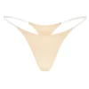 Intimates Seamless Knit Clear Strap Thong in Warm Peach
