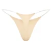 Intimates Seamless Knit Clear Strap Thong in Warm Peach