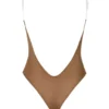 Intimates Soft Mesh Invisible Strap Thong Bodysuit in Almond