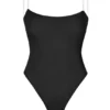 Intimates Soft Mesh Invisible Strap Thong Bodysuit in Black