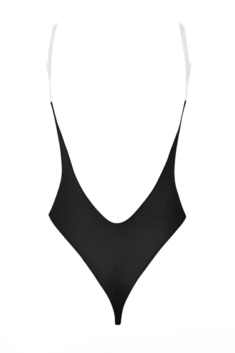 Intimates Soft Mesh Invisible Strap Thong Bodysuit in Black
