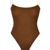 Intimates Soft Mesh Invisible Strap Thong Bodysuit in Chestnut