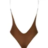 Intimates Soft Mesh Invisible Strap Thong Bodysuit in Chestnut
