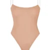 Intimates Soft Mesh Invisible Strap Thong Bodysuit in Warm Peach