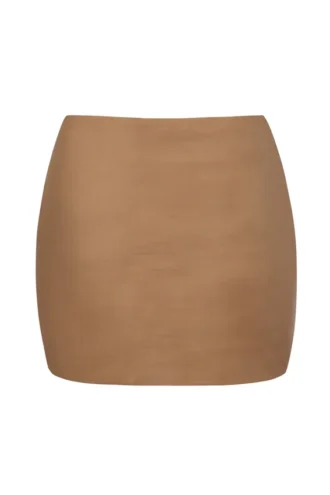 Intimates Soft Mesh Low-Rise Micro Mini Slip Skirt in Almond