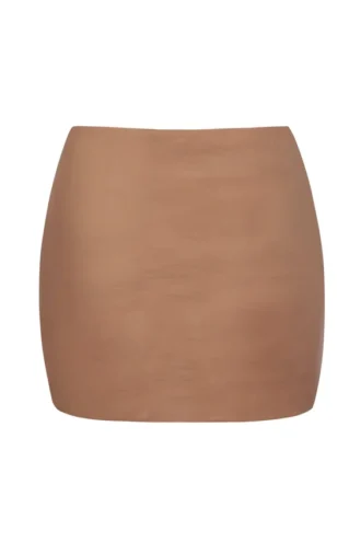 Intimates Soft Mesh Low-Rise Micro Mini Slip Skirt in Honey