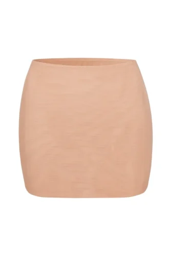 Intimates Soft Mesh Low-Rise Micro Mini Slip Skirt in Warm Peach