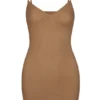 Intimates Soft Mesh V-Neck Mini Slip Dress in Almond