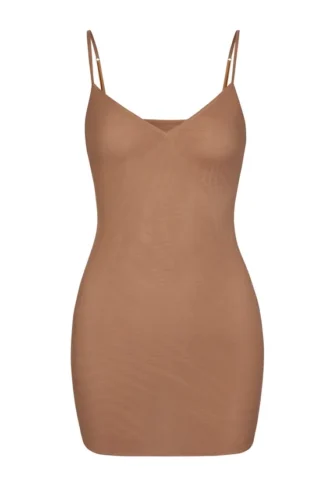 Intimates Soft Mesh V-Neck Mini Slip Dress in Honey