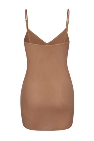 Intimates Soft Mesh V-Neck Mini Slip Dress in Honey