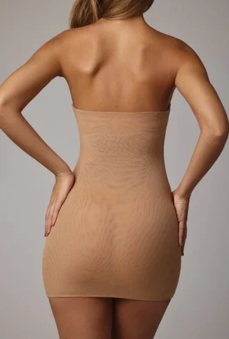 Intimates Soft Sheer-Mesh Bandeau Mini Slip Dress in Almond