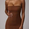 Intimates Soft Sheer-Mesh Bandeau Mini Slip Dress in Mocha