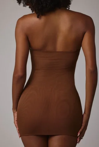 Intimates Soft Sheer-Mesh Bandeau Mini Slip Dress in Mocha