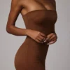 Intimates Soft Sheer-Mesh Bandeau Mini Slip Dress in Mocha