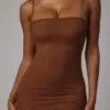 Intimates Soft Sheer-Mesh Bandeau Mini Slip Dress in Mocha