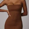 Intimates Soft Sheer-Mesh Bandeau Mini Slip Dress in Mocha