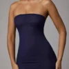 Intimates Soft Sheer-Mesh Bandeau Mini Slip Dress in Navy