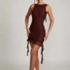 Iolanda Backless Ruffle Detailing Mini Dress in Brown