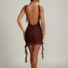 Iolanda Backless Ruffle Detailing Mini Dress in Brown